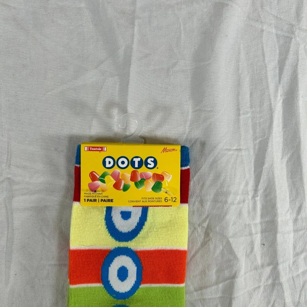 Tootsie Dots Candy Novelty Crew Socks Multicolor Striped Shoe Size 6-12 NEW